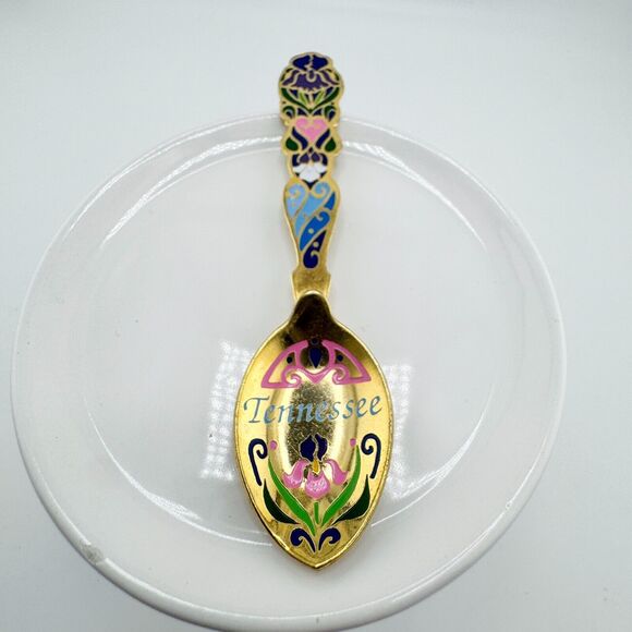 Tennessee Vintage Souvenir Spoon Collectible Gold Tone New with Box Purple Pink - Picture 3 of 7